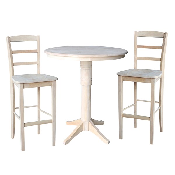 International Concepts Round 36 in Rd Pedestal Bar Height Table, 2 Madrid Bar Height Stools, Unfinished, 36 in W, 36 in L K-36RT-27B-S403-2 - main